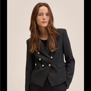Mango Black Double-Breasted gold button Blazer